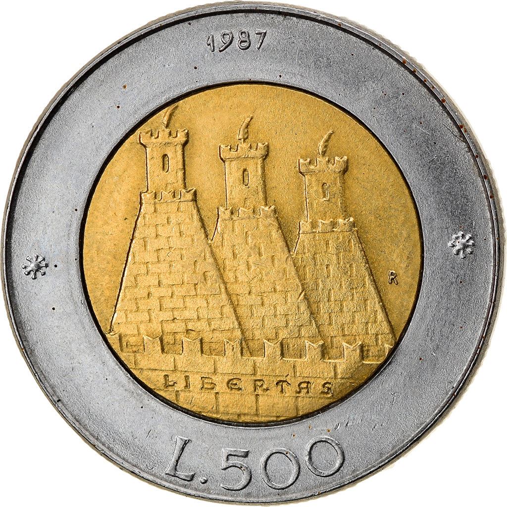 San Marino | 500 Lire Coin | Castle of San Marino | Km:209 | 1987