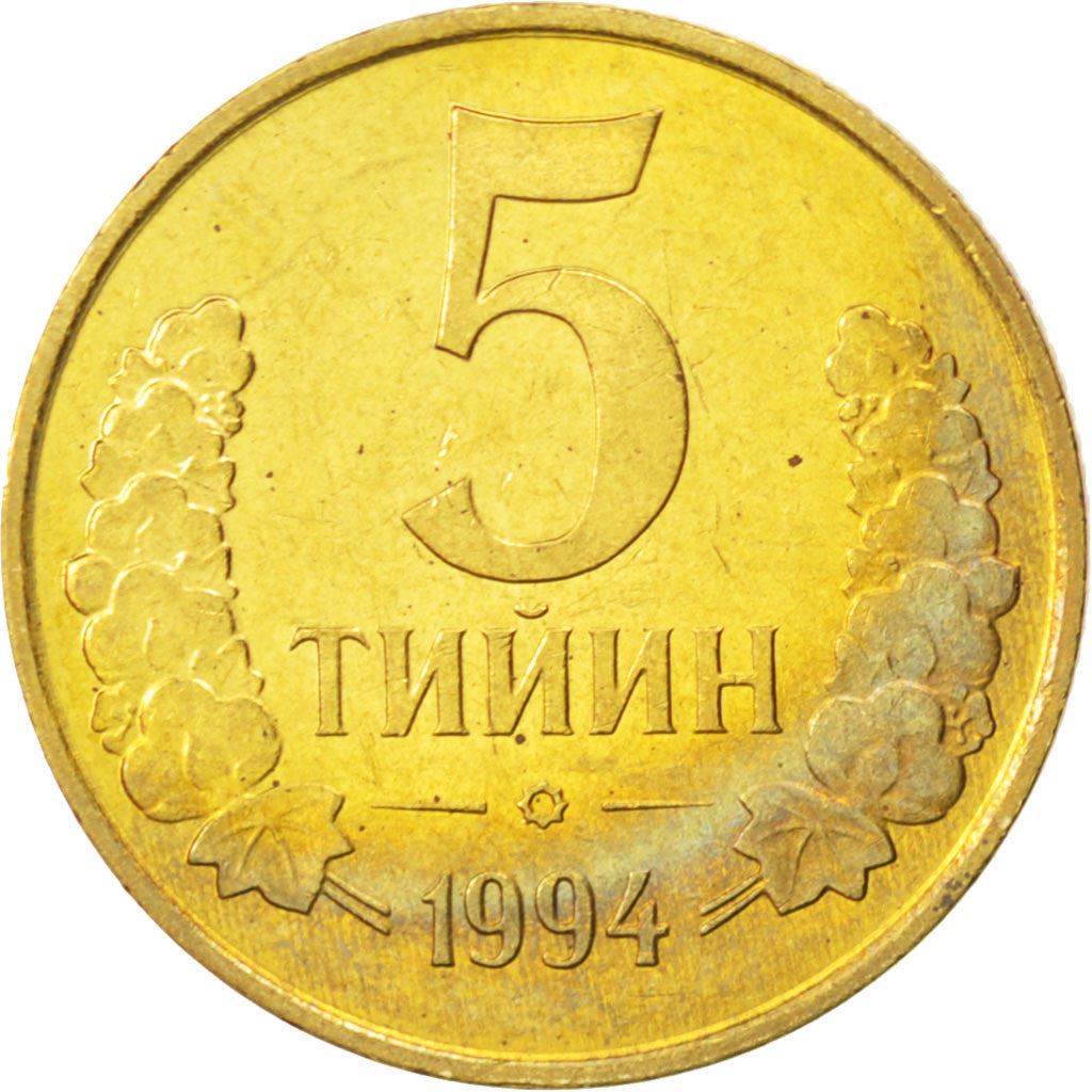 Uzbekistan | 5 Tiyin Coin | Stars | Cotton | Wheat | Sun | Huma Bird | Km:3 | 1994