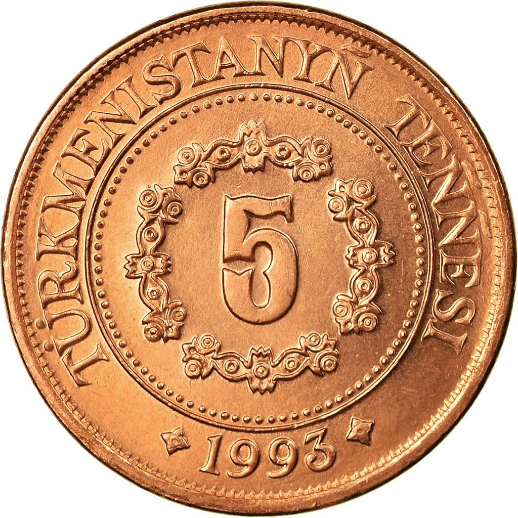 Turkmenistan | 5 Tenne Coin | President Niyazov | Wreath | Km:2 | 1993