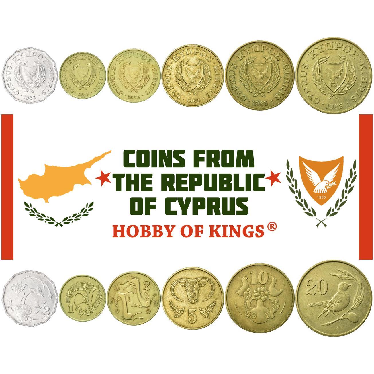 Set 6 Coins Cyprus 1/2 1 2 5 10 20 Cents 1983