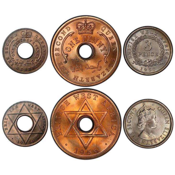 British West Africa | 3 Coin Set | 1/10 1 Penny 3 Pence | 1954 - 1958