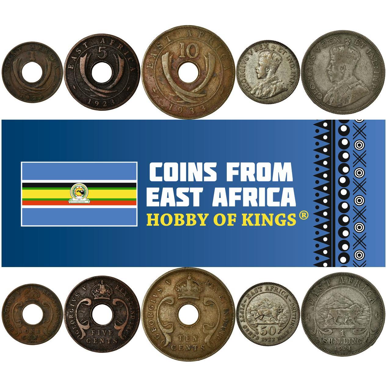 Afrique de l'Est | Ensemble de 5 pièces | 1 Cent 5 10 50 Cents 1 Shilling | 1921 - 1936