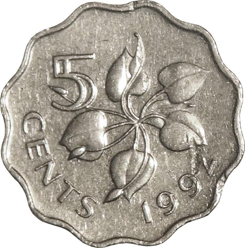 Kingdom of Swaziland | 5 Cents Coin | King Mswati III | Arum Lily | KM:40.2 | 1992