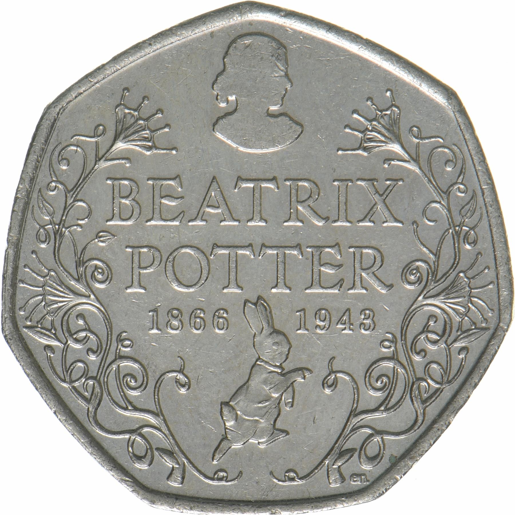 United Kingdom | 50 Pence Coin | Beatrix Potter | KM:1370 | 2016