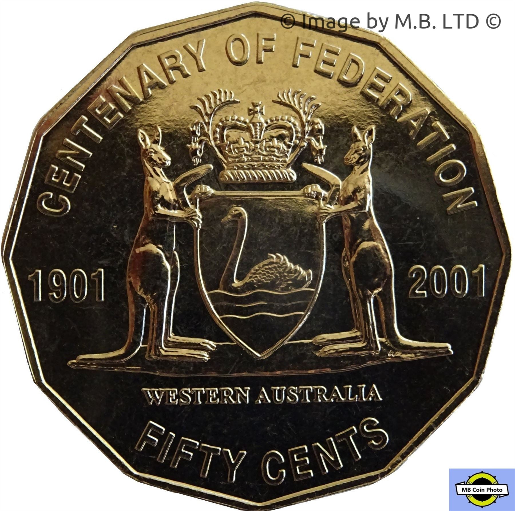Australia | 50 Cents Coin | Elizabeth II | Federation | Western Australia | Read Kangaroos | KM563 | 2001