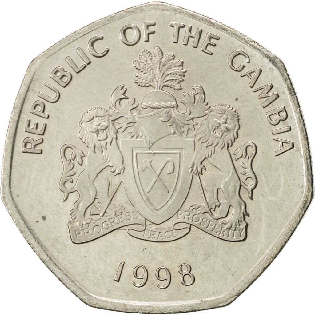 The Gambia | 1 Dalasi Coin | Slender-snouted crocodile | Km:59 | 1998