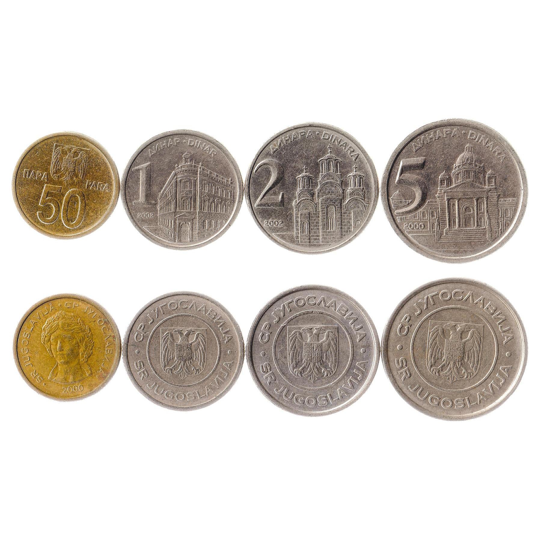 Yugoslav 4 Coin Set 50 Para 1 2 5 Dinara | Yugoslavia National Bank | Gračanica Monastery | Yugoslav Parliament | Two Headed Eagle | 2000 - 2002