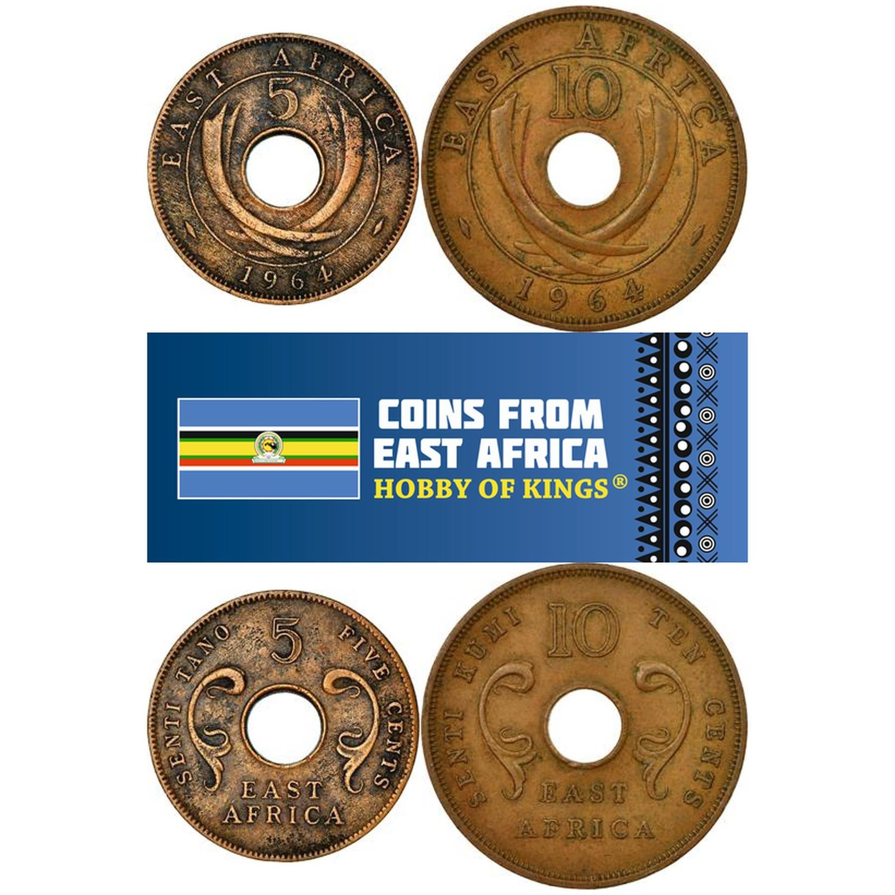 Afrique de l'Est | Ensemble de 2 pièces | 5 10 centimes | 1964