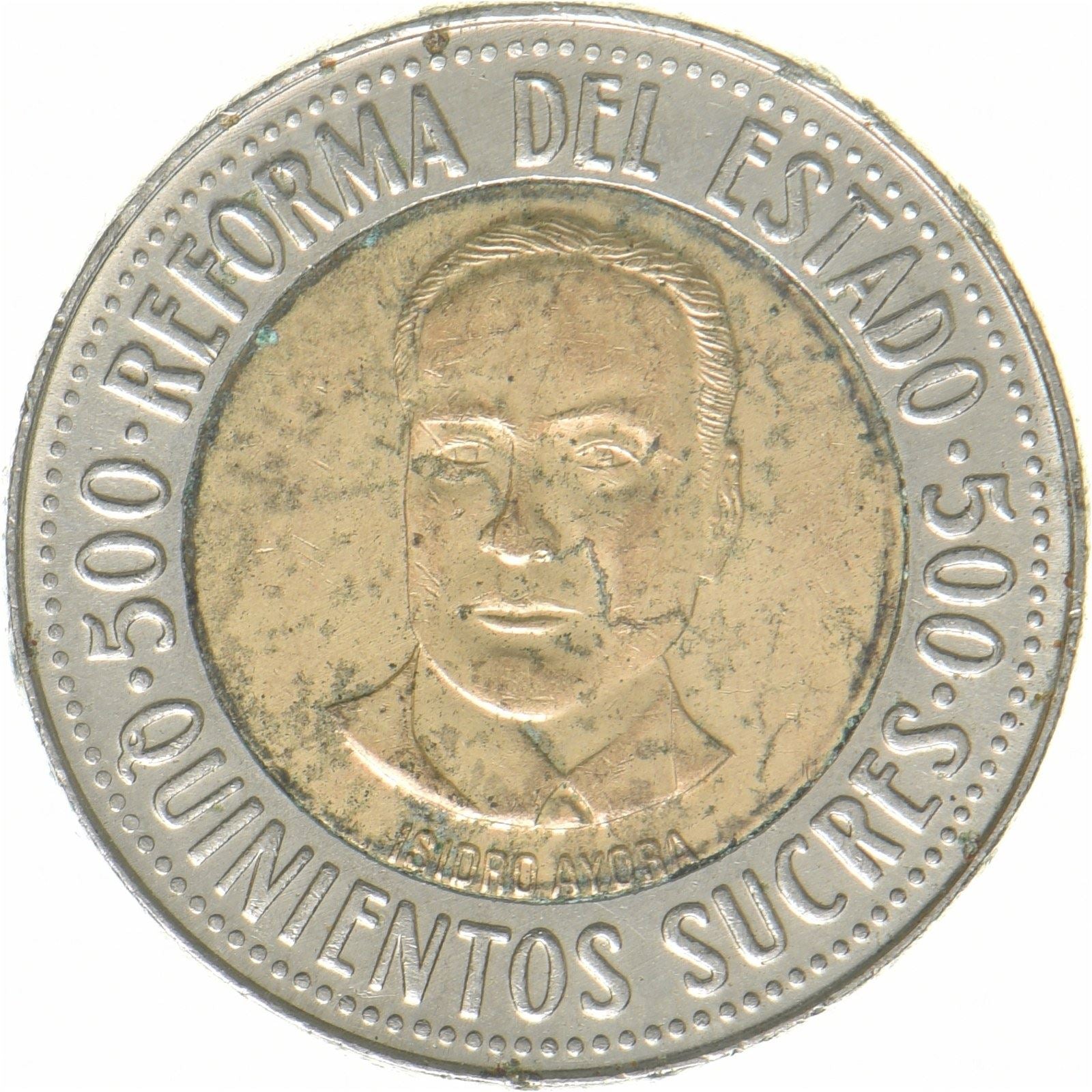 Ecuador | 500 Sucres Coin | State Reform | Isidro Ayora | Bimetallic | KM:97 | 1995