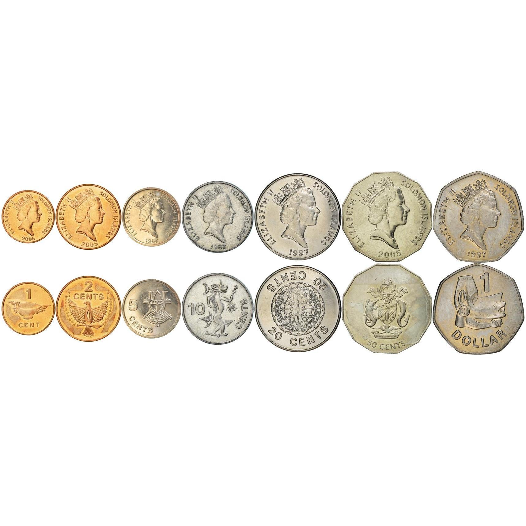 Solomon Islands | 7 Coin Set | 1 Cent 2 5 10 20 50 Cents 1 Dollar | 1987 - 2010