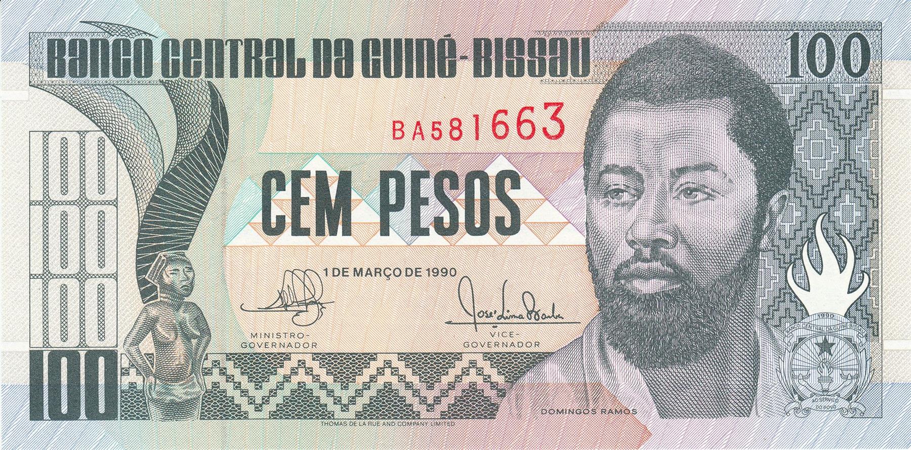 Guinea-Bissau | 100 Pesos Banknote | 1990 | Domingos Ramos | Wood Carving | National Bank