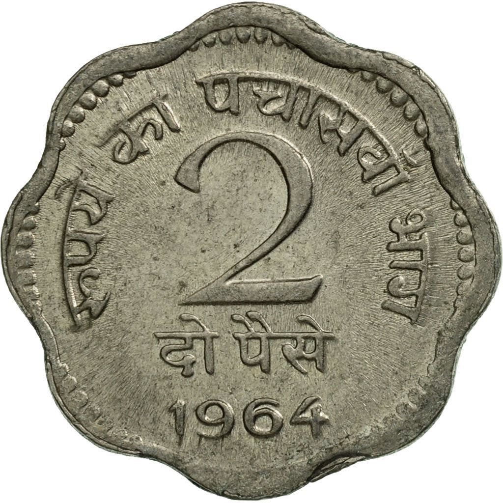 India | 2 Paise Coin | Ashoka lion | Km:12 | 1964