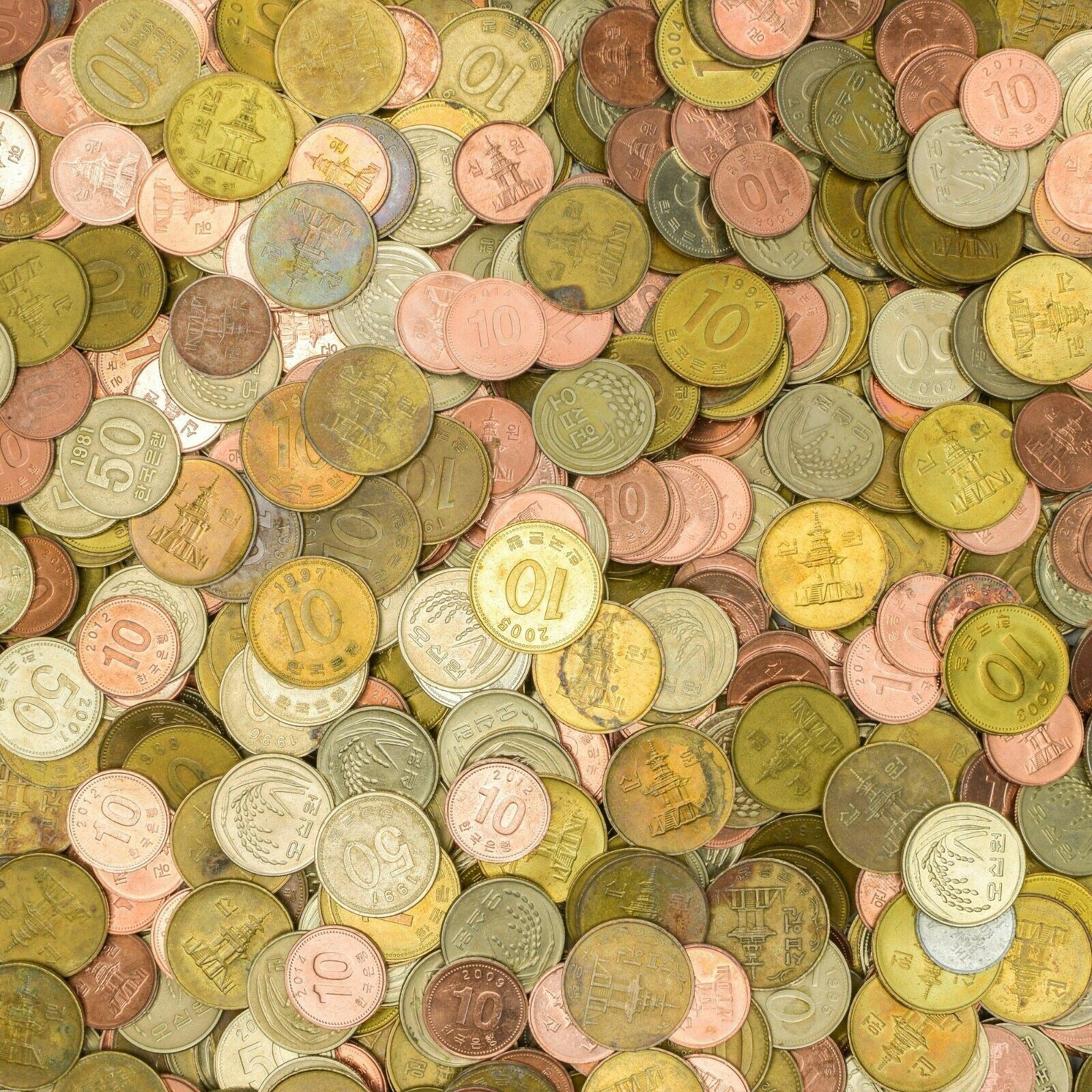 South Korea 10 Mixed Coins 100 Won | Geobukseon | Admiral Yi Sun-sin | Dabotap Pagoda | Manchurian crane | Rose of Sharon | 1966 - 2022