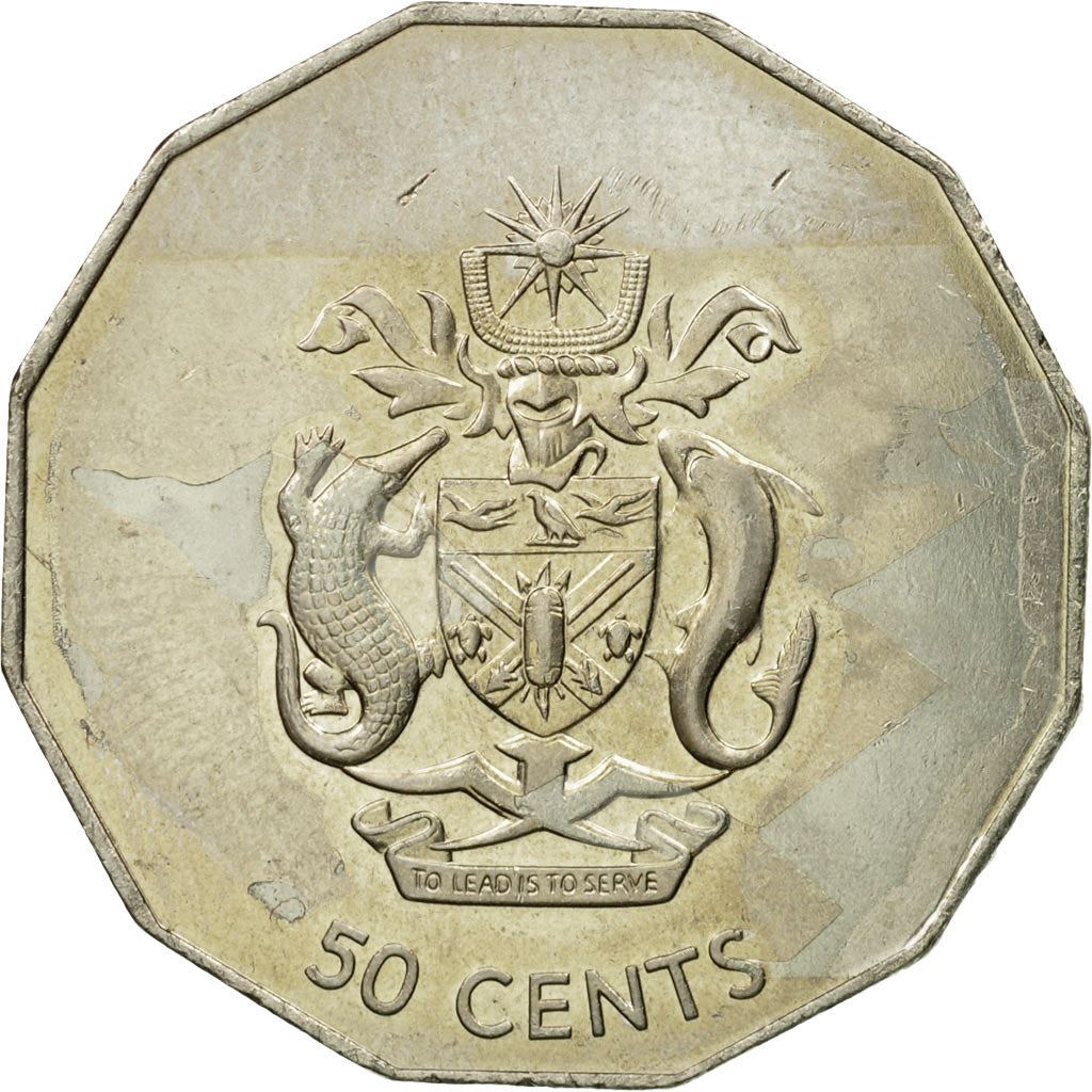 Isole Salomone | Moneta da 50 centesimi | Elisabetta II | Scudo e stemma delle Isole Salomone | Km:29 | 1990 - 2005