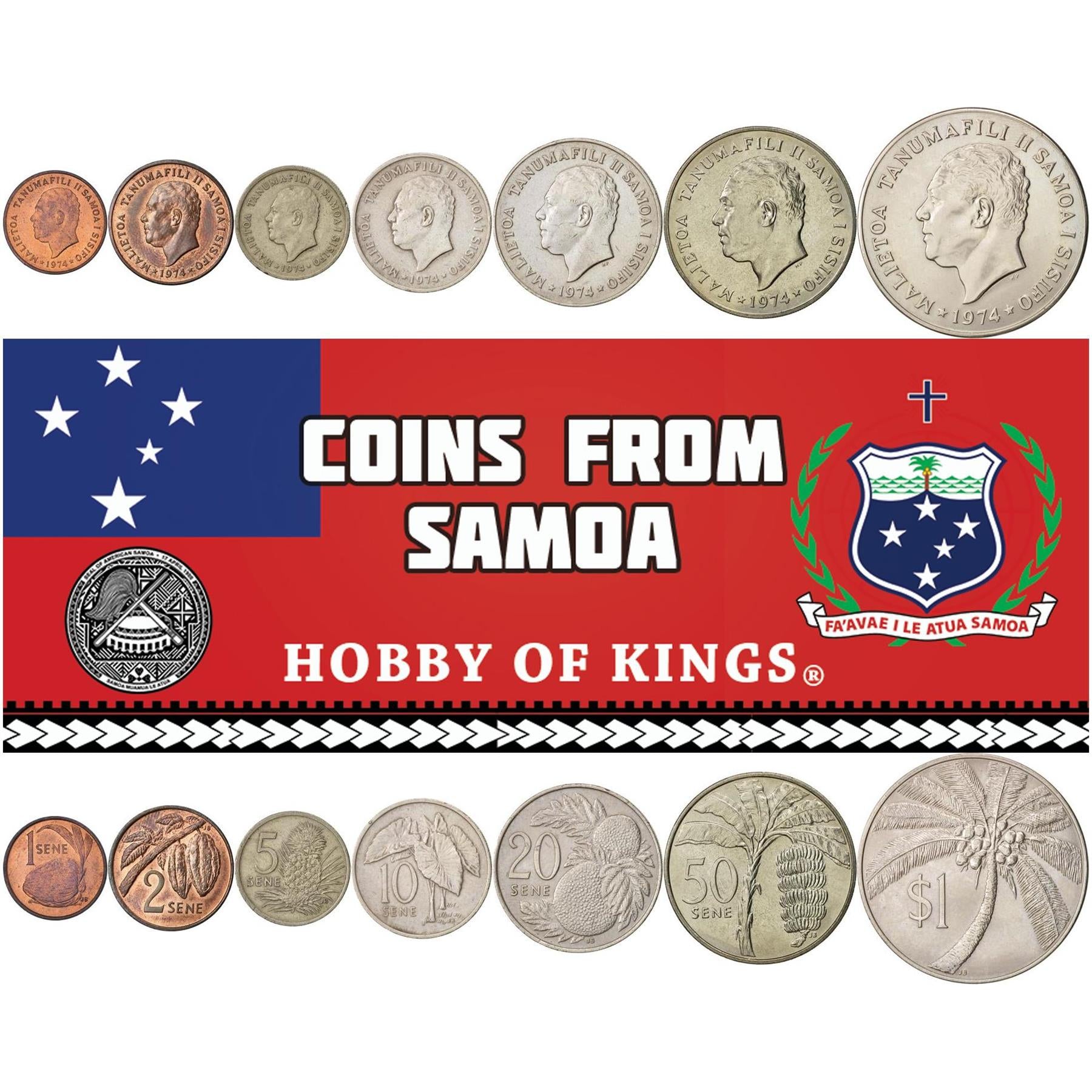 Samoa | 7 Münzsatz | 1 2 5 10 20 50 Sene 1 Tala | 1974 - 2000