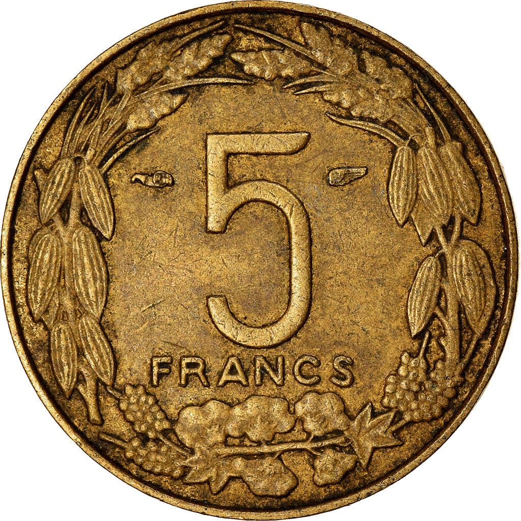 French Equatorial Africa | 5 Francs Coin | Antelope | Crops | Wreath | Km:10 | 1958
