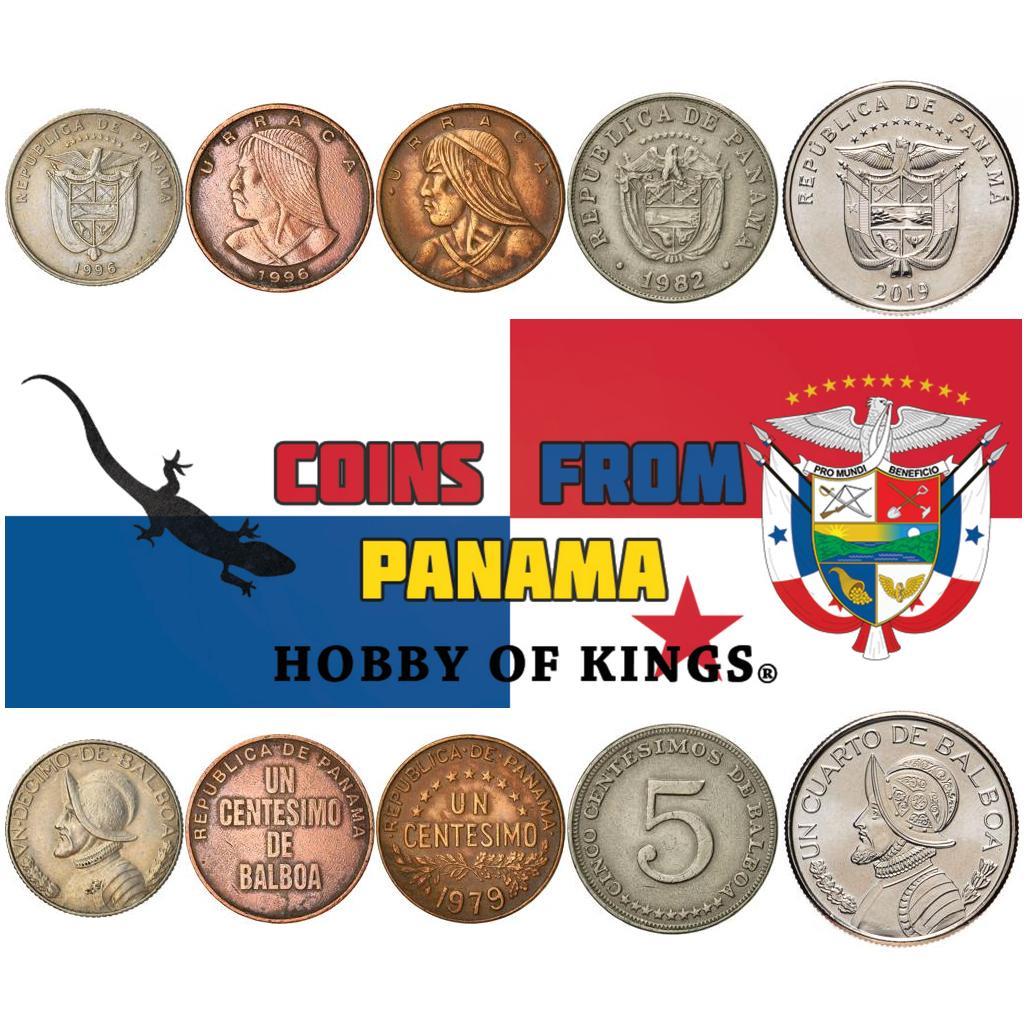 5 Mixed Coins | Panama |1 Centésimo - 1/4 Balboa| Vasco Nunez de Balboa | Chief Urraca | Harpy Eagle