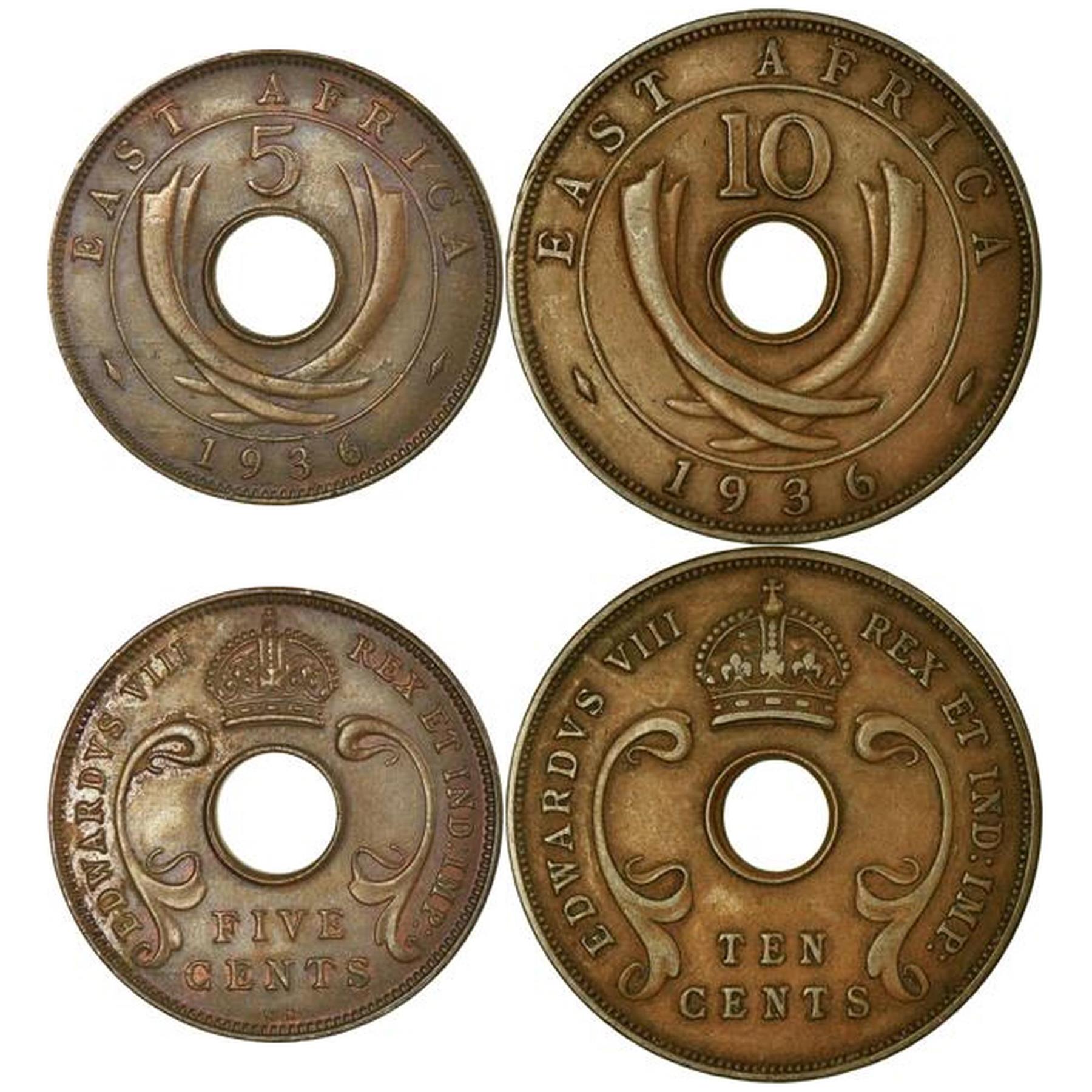 Afrique de l'Est | Ensemble de 2 pièces | 5 10 Cents | 1936
