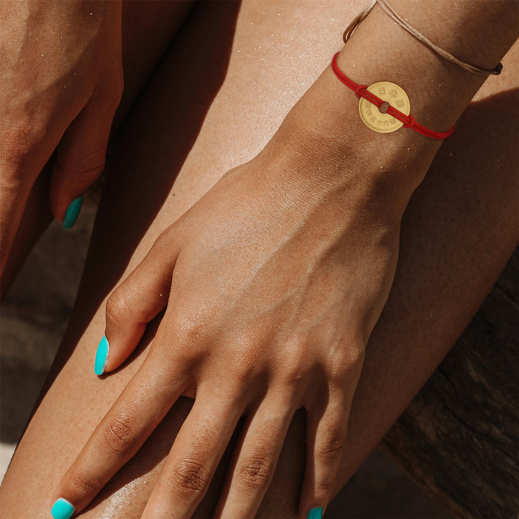 Good Luck Coin Bracelet | Red String Thread Wristband | Japan Coin 5 Yen | 18k Gold Plated Fortune Wealth & Protection