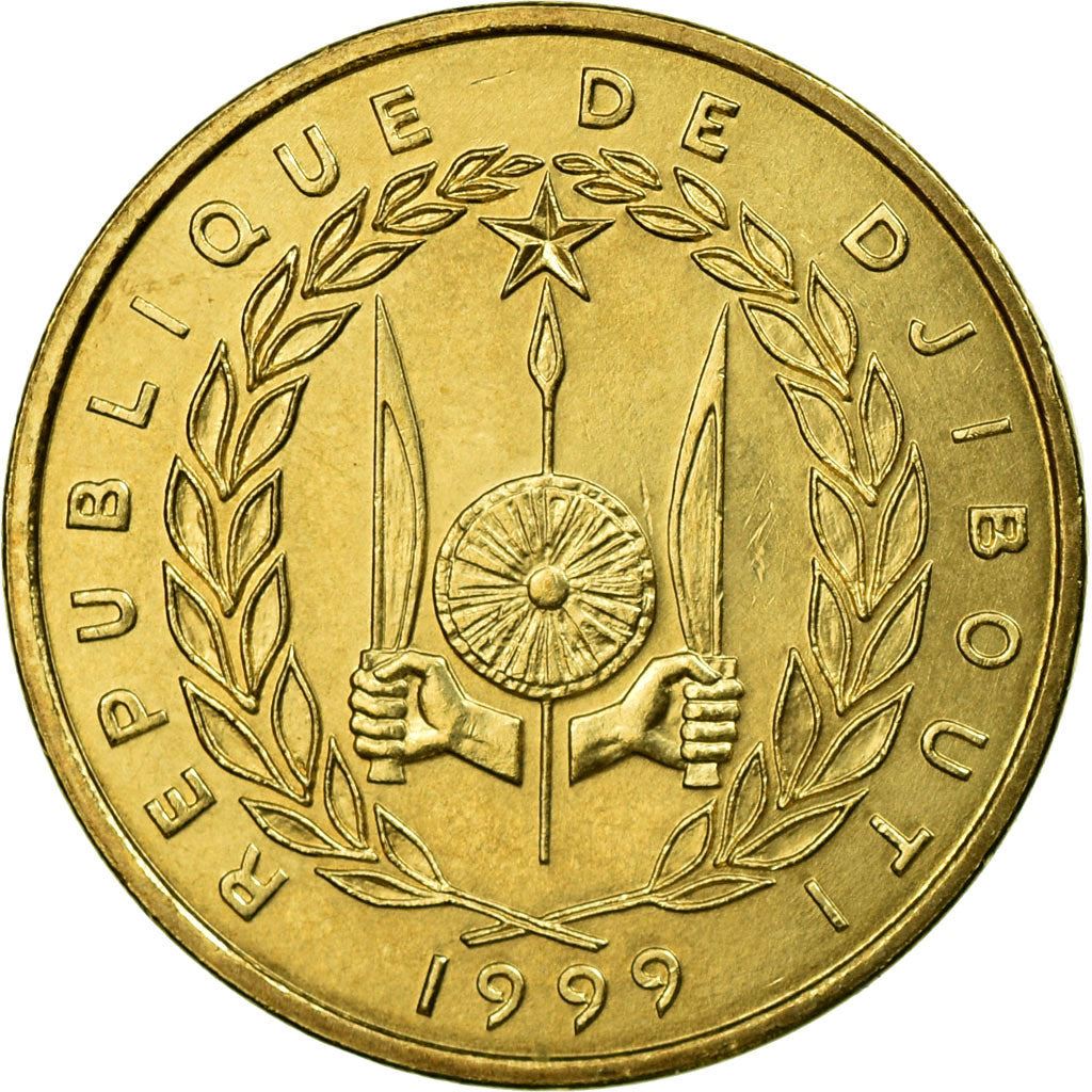 Djibouti | 10 Francs Coin | Knife | Spear | Shield | Dhow | Ocean Liner | Km:23 | 1977 - 2017