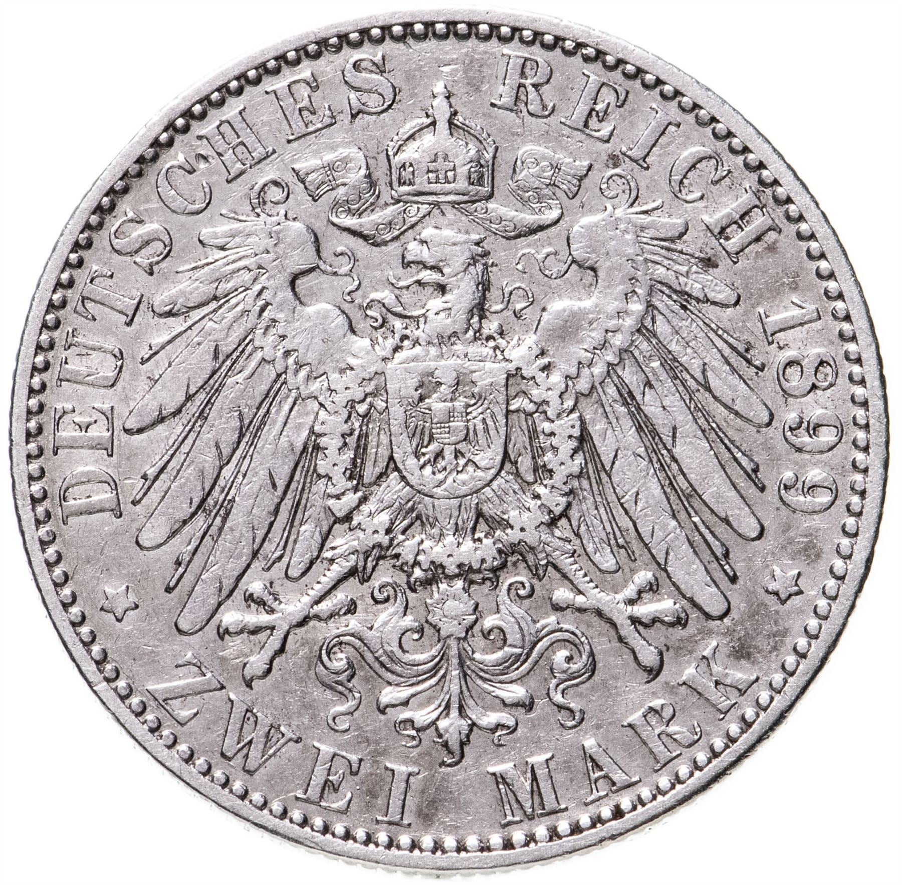 German Empire 1 Mark Coin | Deutsches Reich | Wilhelm II | Type 2 - Small Shield | KM14 | 1891 - 1916