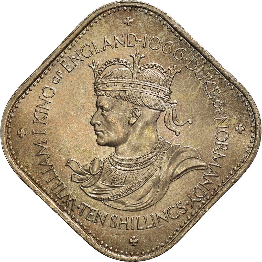 Guernsey 10 Shillings Coin | Queen Elizabeth II | King William I | KM19 | 1966