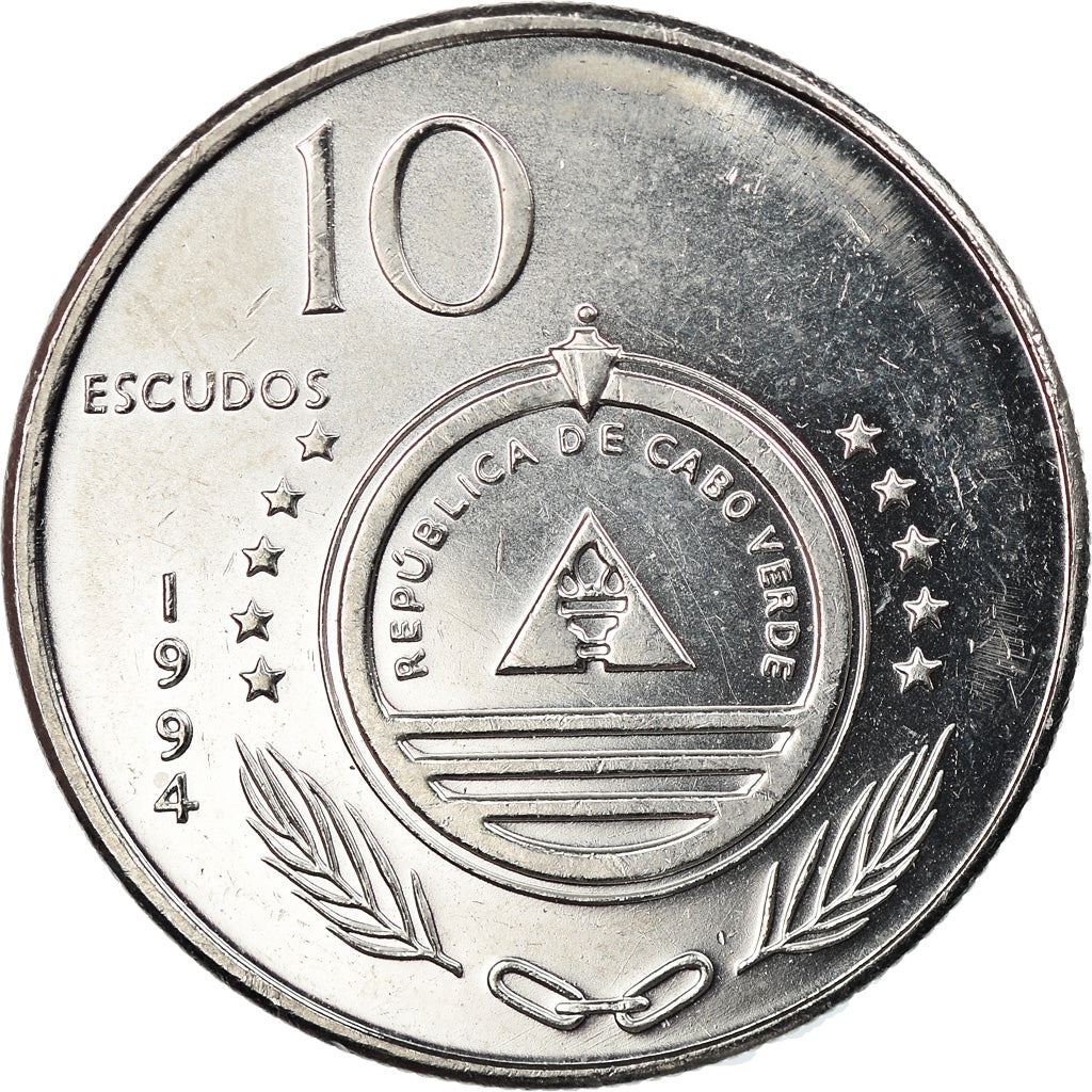 Cape Verde 10 Escudos Coin | Lingua De Vaca Flower | KM32 | 1994