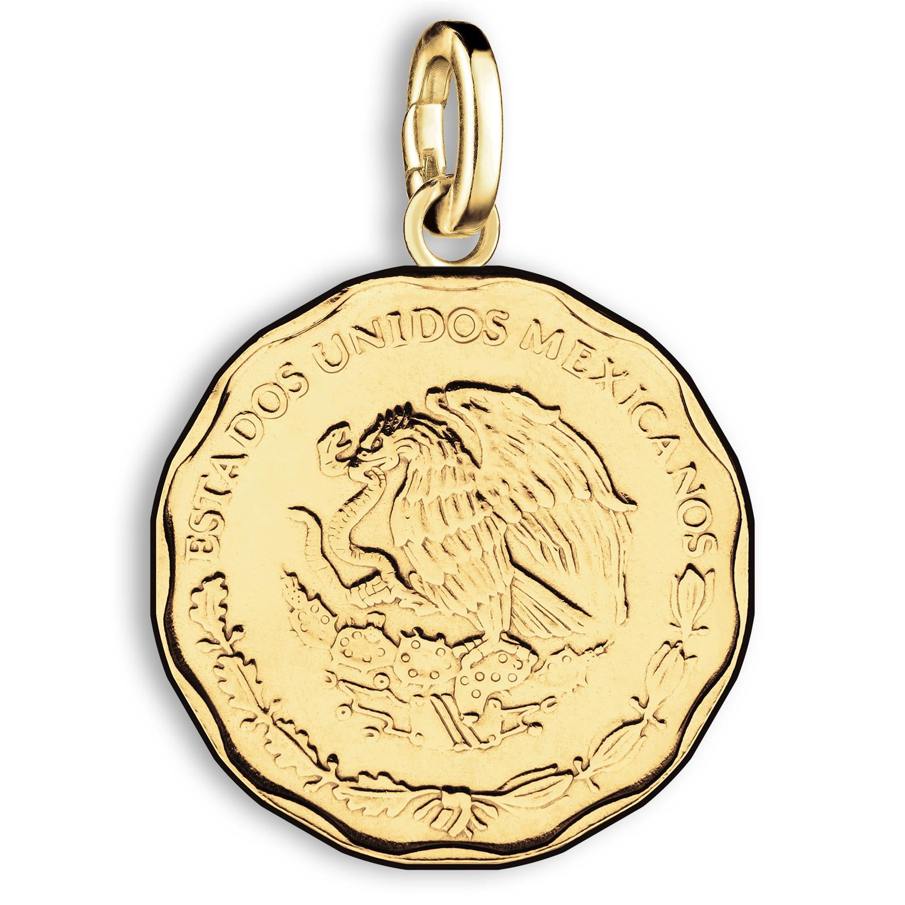 Mexican 50 Centavos Coin Charm | 925 Sterling Silver 18K Gold Plated | 1992 - 2009