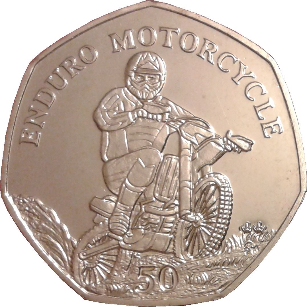 Isle of Man 50 Pence Coin | Queen Elizabeth II | Enduro Motorcycle | KM1492 | 2012
