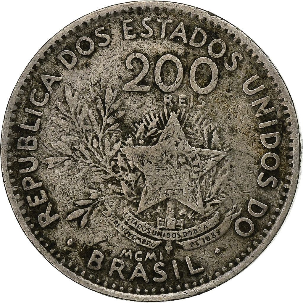 Brazil | 200 Reis Coin | Liberty | Km:504 | 1901