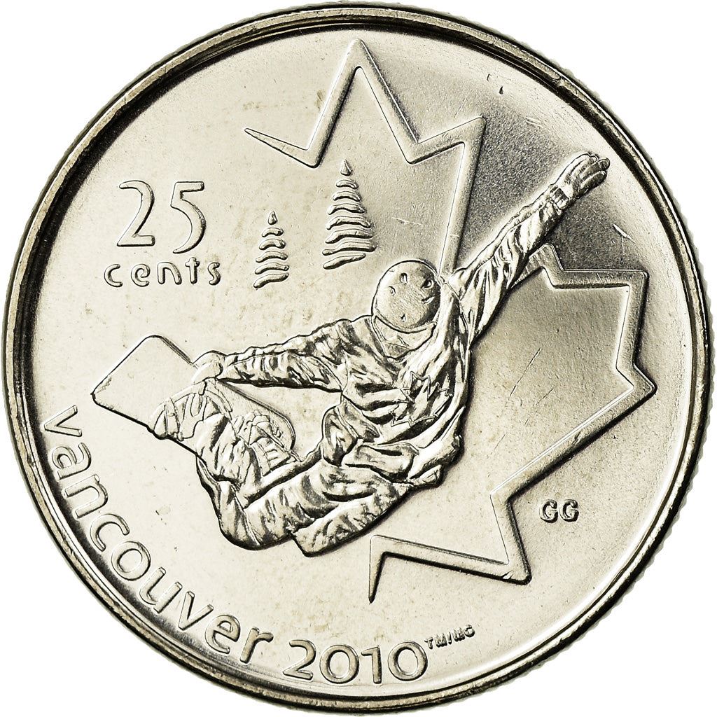 Canada | 25 Cents Coin | Nickel plated steel | Snowboarding | KM:768 | 2008
