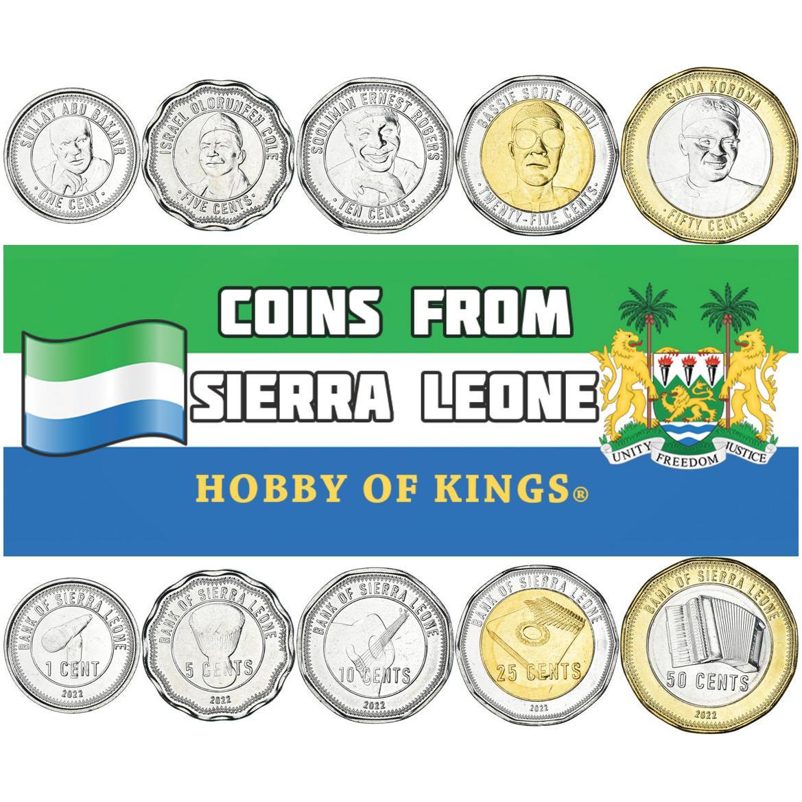Set 6 Coins Sierra Leone 1 10 20 50 100 500 Leones 1987 - 2017