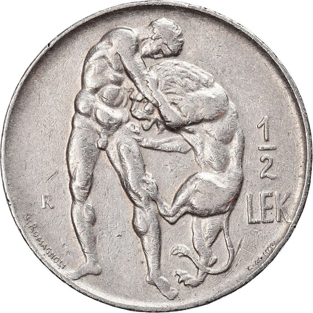 Albanian 1/2 Lek Coin | Eagle | Hercules | Nemean Lion | KM4 | 1926