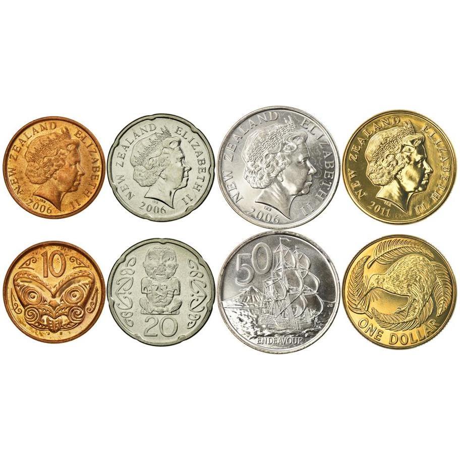 Nieuw-Zeeland | Set van 4 Munten | 10 20 50 Cent 1 Dollar | 2006 - 2022