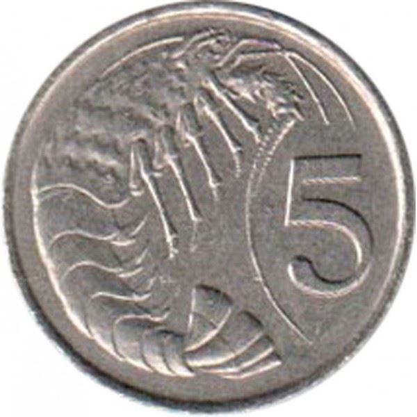 Cayman Islands | 5 Cents Coin | Crayfish | Elizabeth II | Km:88 | 1987 - 1990