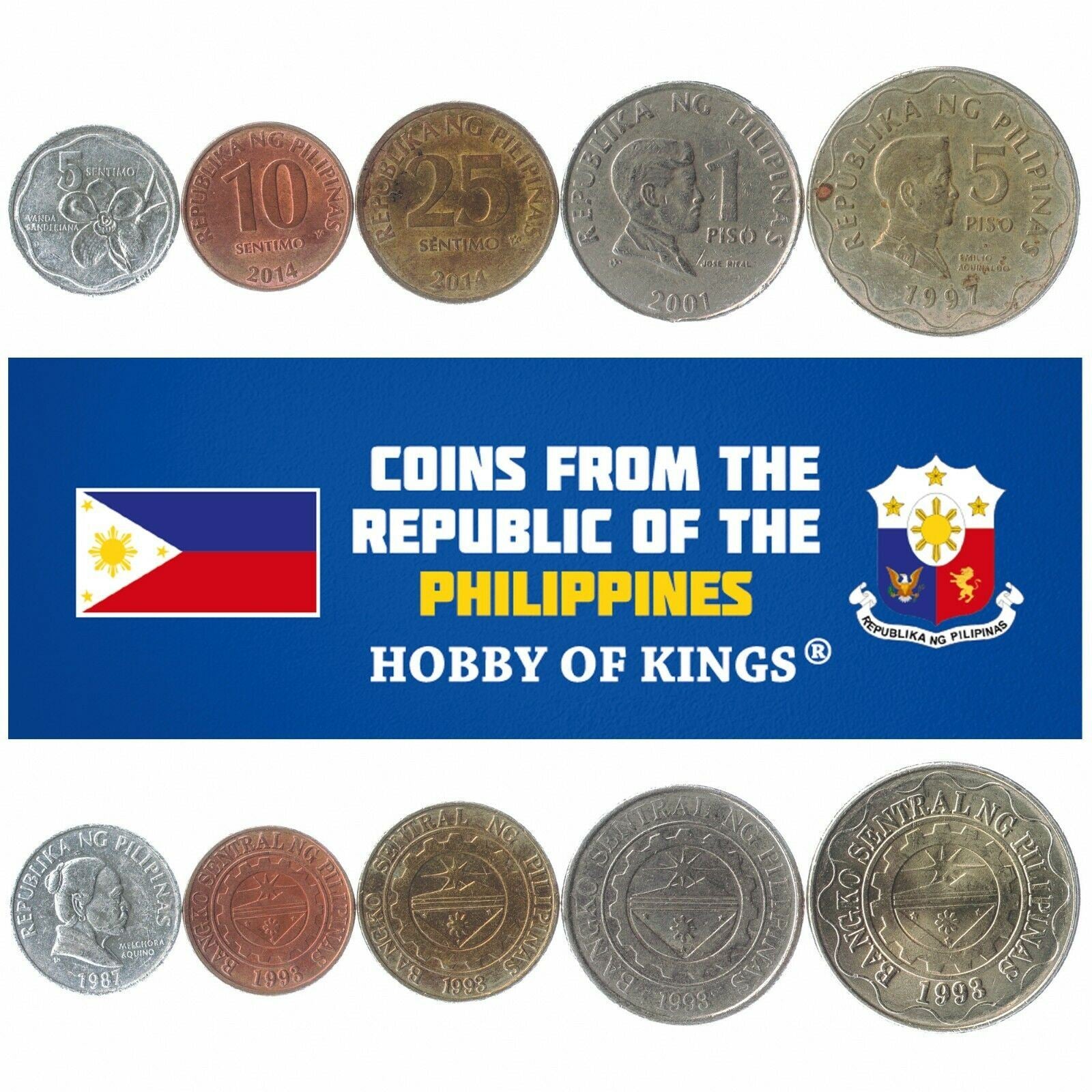 5 Mixed Coins From The Philippines | Sentimo - Piso | 1958 - 2021