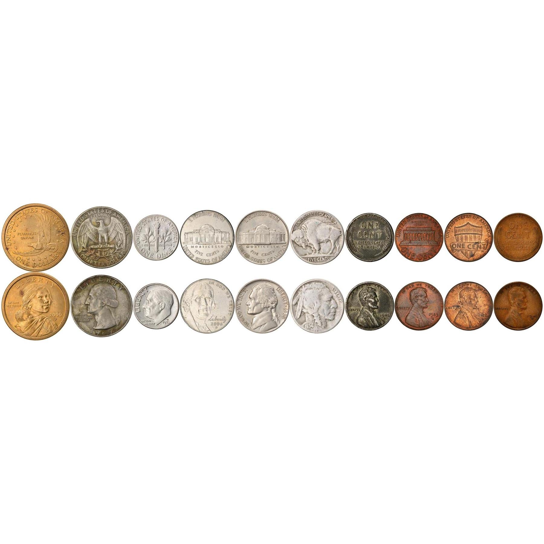 10 Mixed Coins | United States | Presidents & Native American heroes | Cents | Dime | Quarter | Dollar | USA | 1909 - 2023