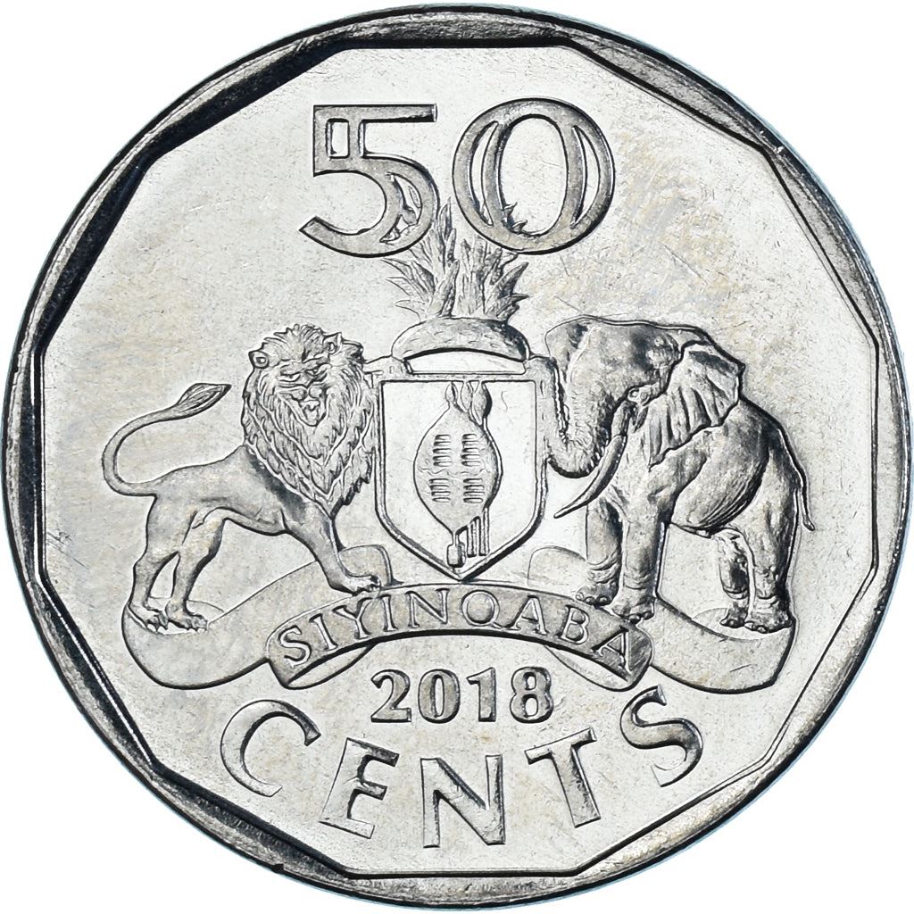 Kingdom of Eswatini | 50 Cents Coin | King Mswati III | Lions | Km:71 | 2018 - 2021