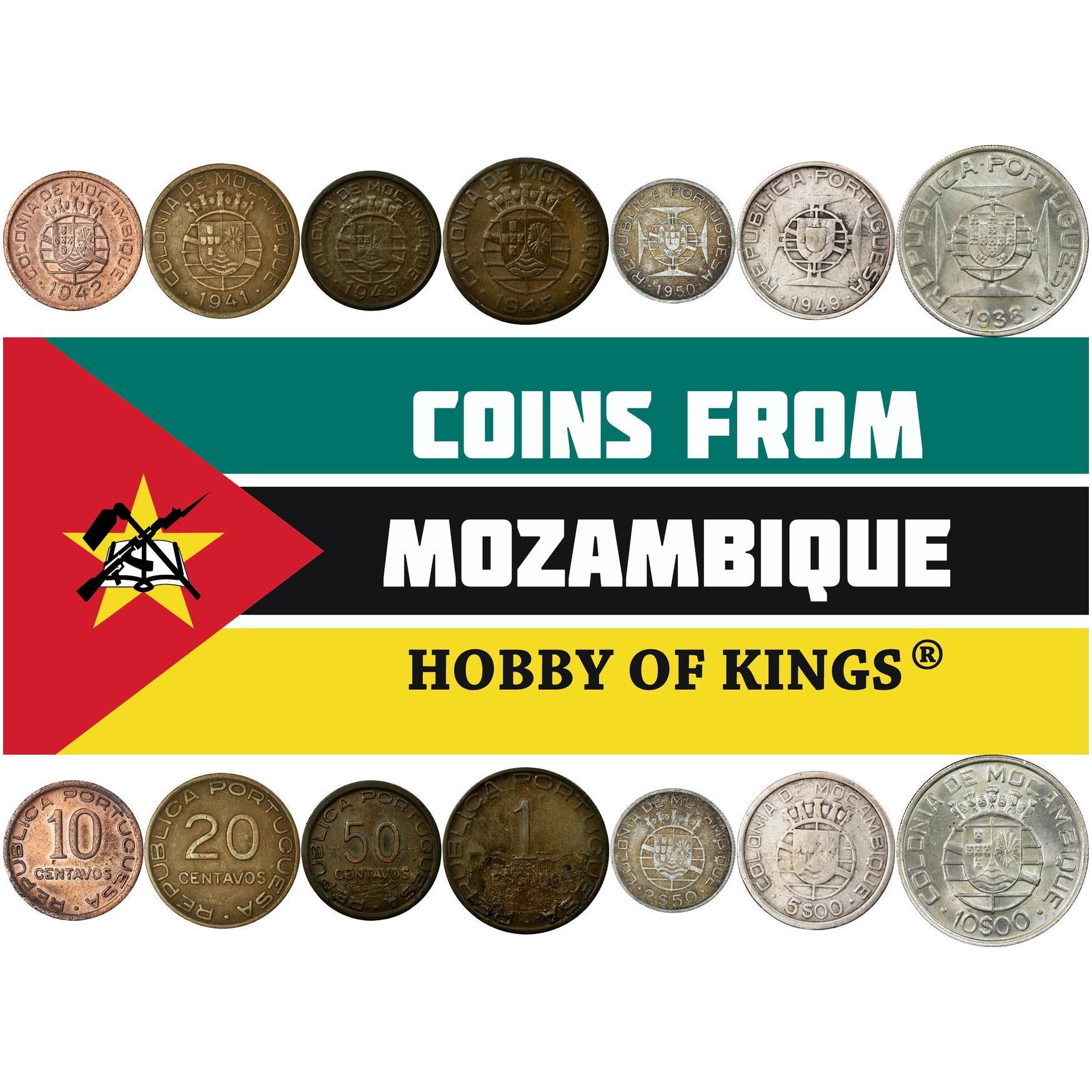 Mozambique | 7 Coin Set | 10 20 50 Centavos 1 Escudo 2.50 5 10 Escudos | 1938 - 1951