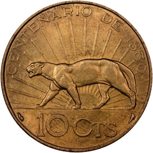 Uruguay 10 Centesimos Coin | Marrianne | Puma | KM25 | 1930