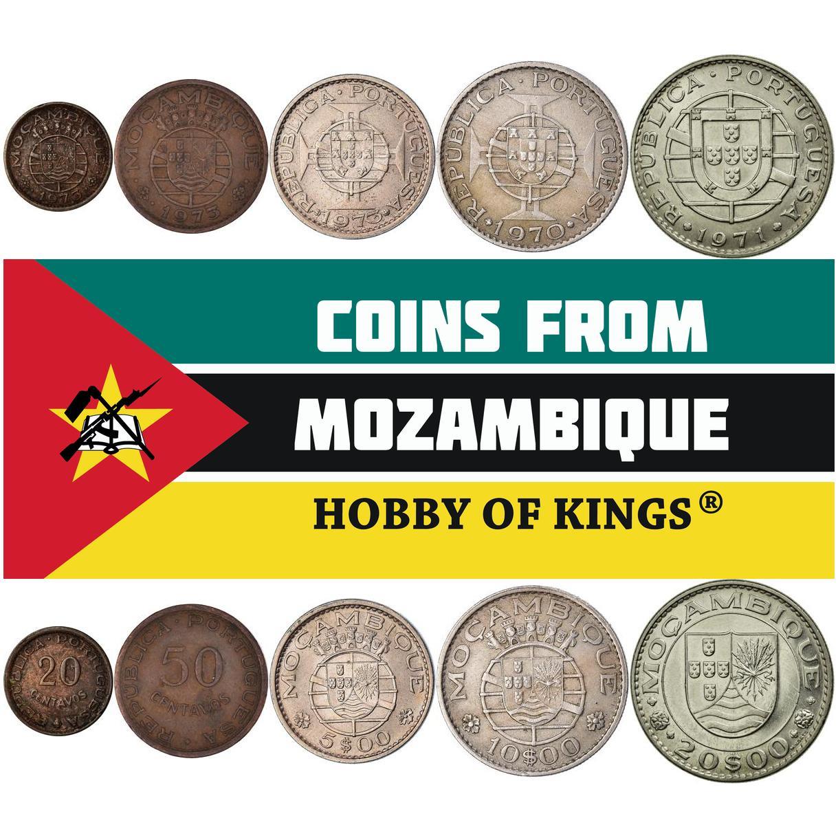 Mozambique | 5 Coin Set | 20 50 Centavos 5 10 20 Escudos | 1968 - 1974