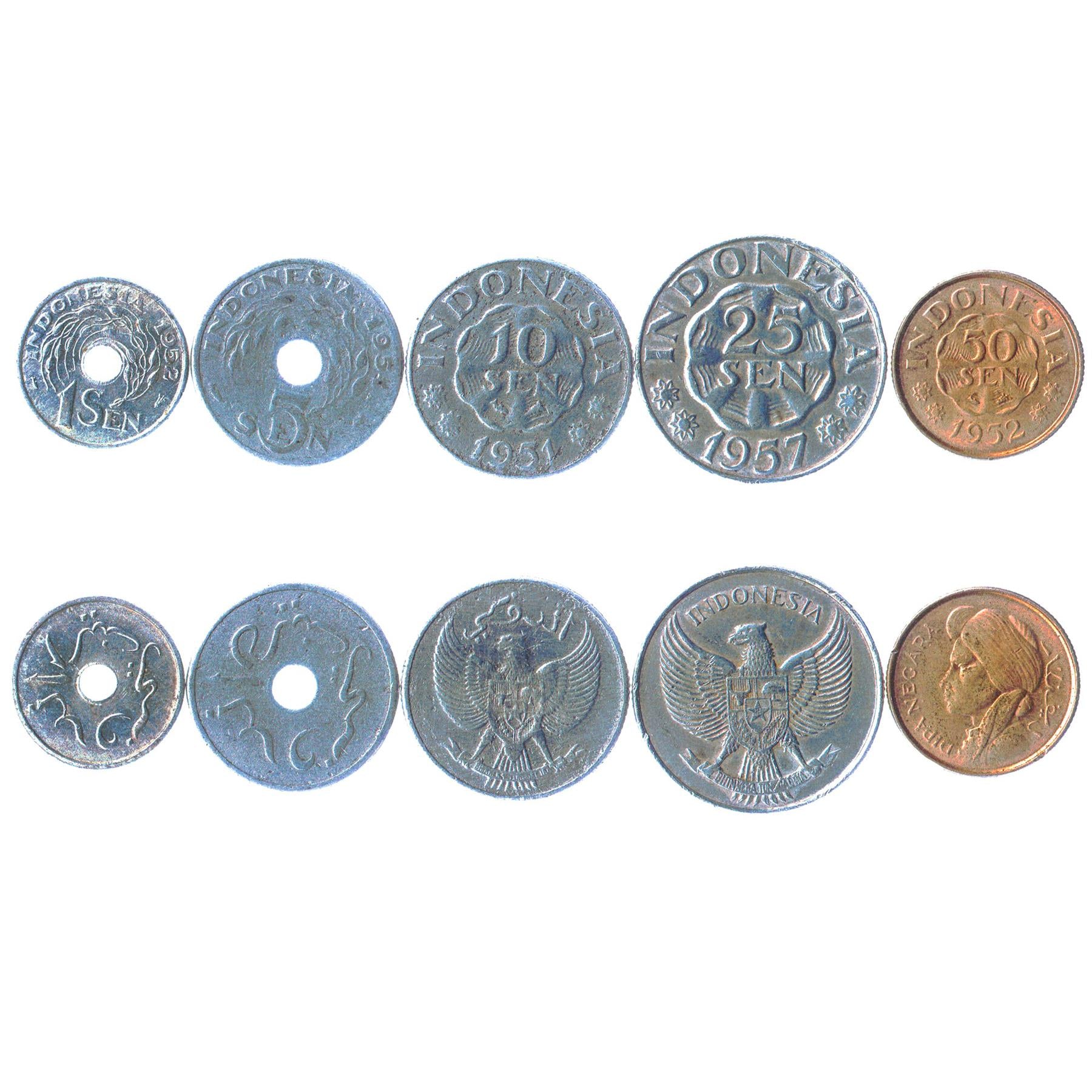 Indonesian 3 Coin Set 10 25 50 Sen | Blossom | Garuda Pancasila | 1955 - 1961
