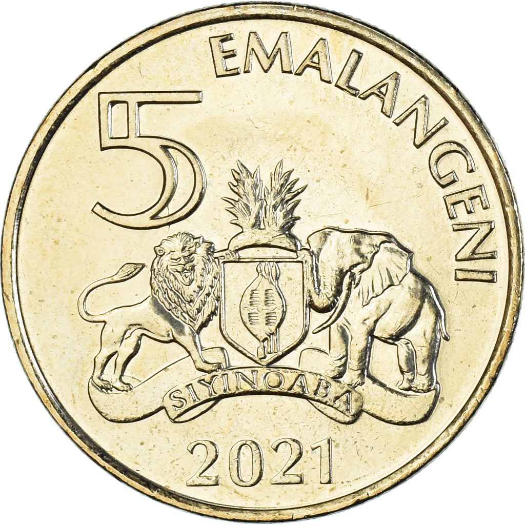 Kingdom of Eswatini | 5 Emalangeni Coin | King Mswati III | Lion | Elephant | Km:75 | 2021