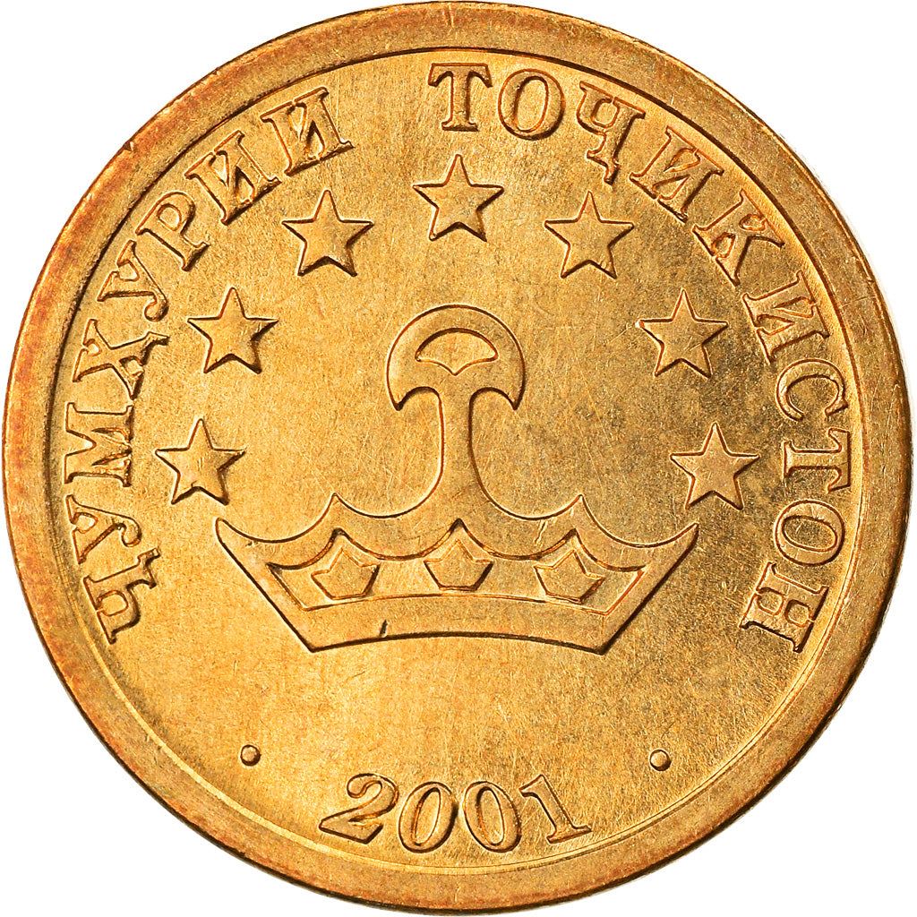 Tajikistan | 5 Diram Coin | Crown | Stars | Small Value | Km:2.1 | 2001