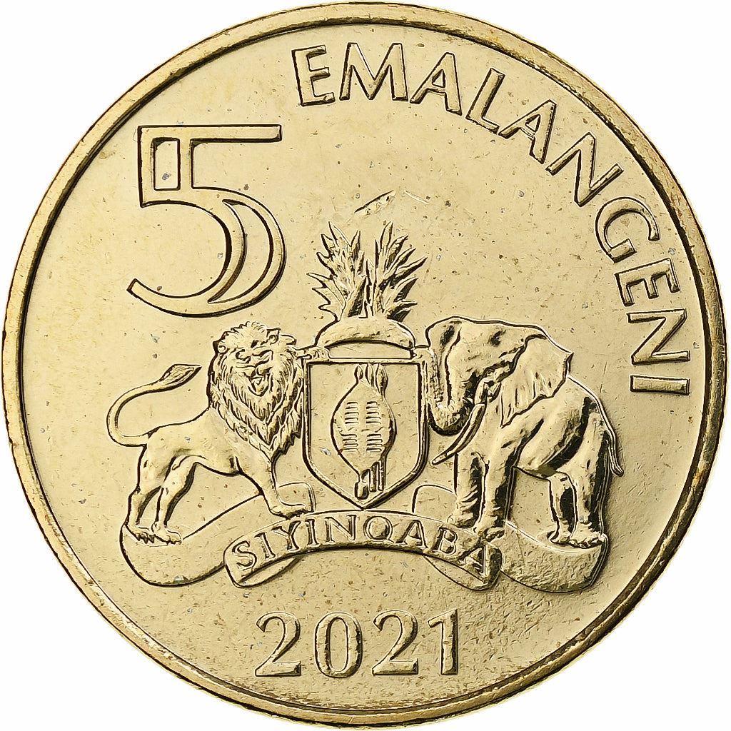Kingdom of Eswatini | 5 Emalangeni Coin | King Mswati III | Lion | Elephant | Km:75 | 2021