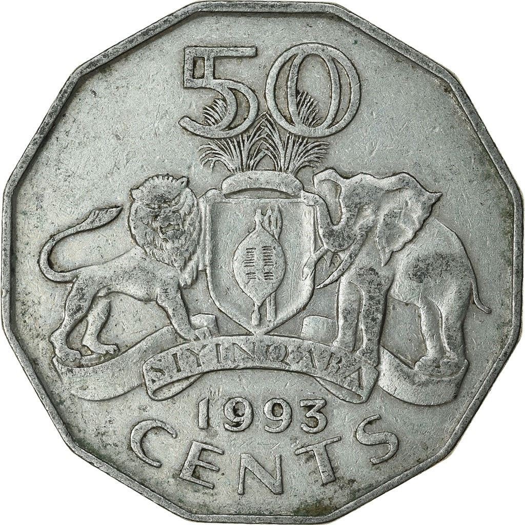 Kingdom of Swaziland | 50 Cents Coin | King Mswati III | Lion | Elephant | Km:43 | 1986 - 1993