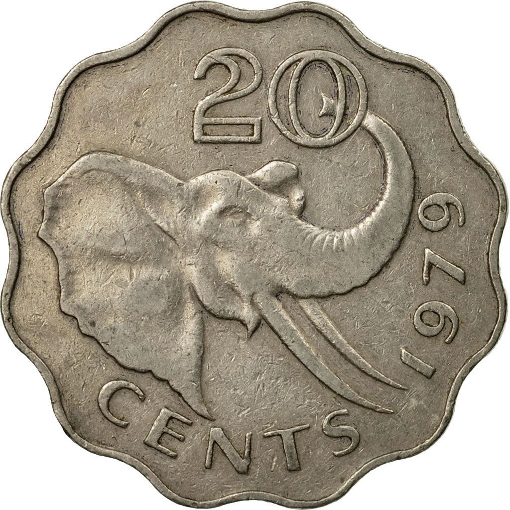 Eswatini | 20 Cents Coin | King Sobhuza II | Elephant | KM11 | 1974 - 1979