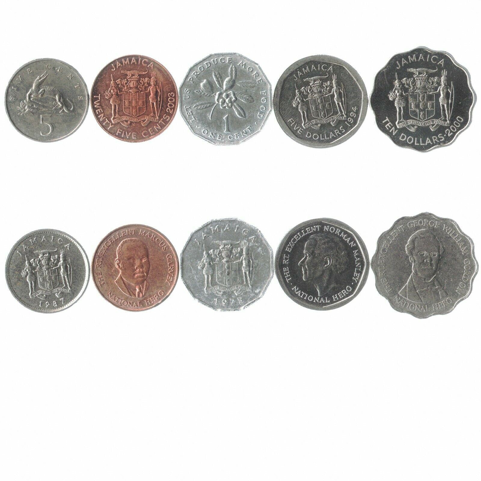 5 Mixed Coins From Jamaica | Cents - Dollars | Queen Elizabeth II | 1969 - 2018