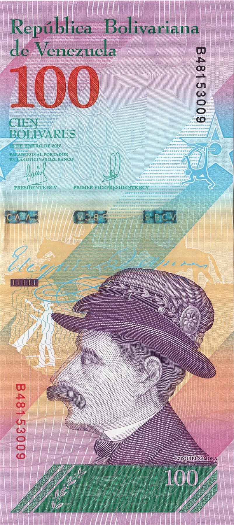 Venezuela | 100 Bolivares Banknote | 2018 | Ezequiel Zamora | Guatopo National Park | Brown Spider Monkey