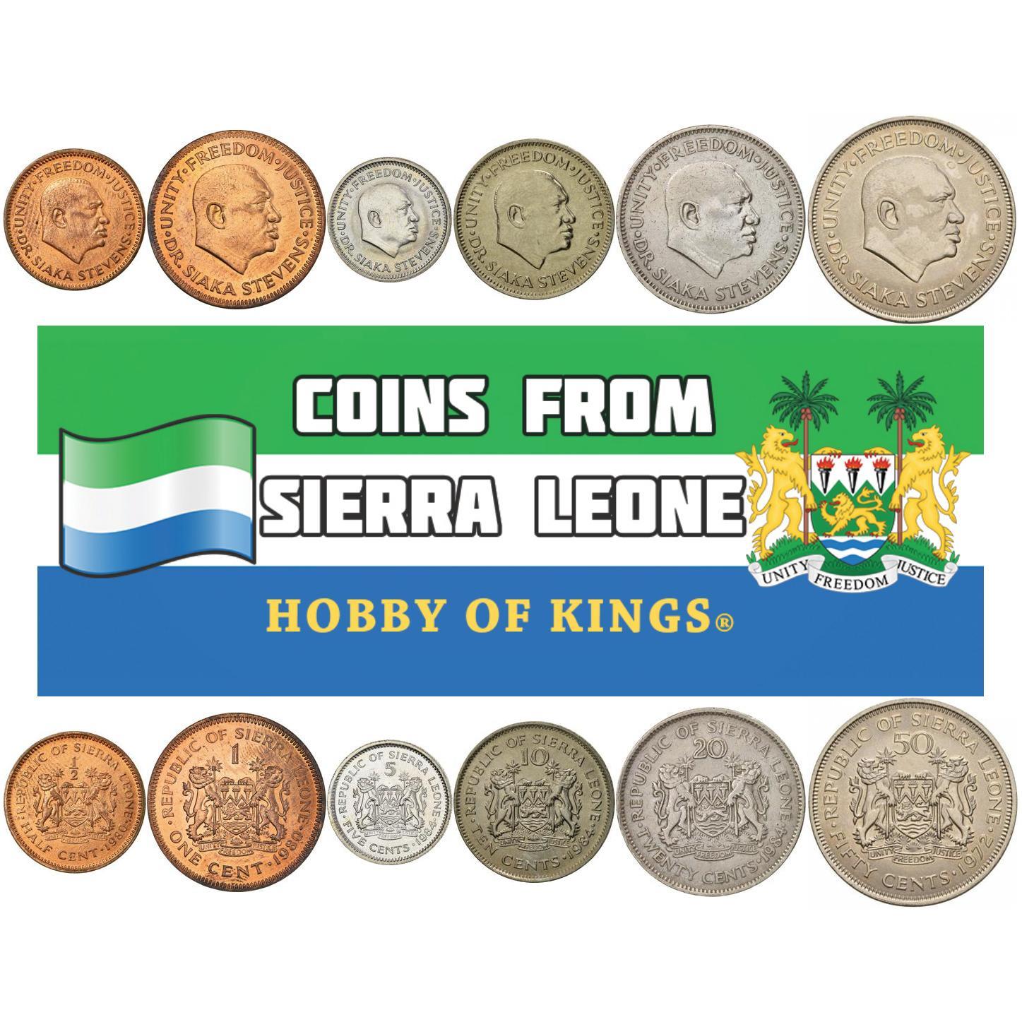 Set 6 Coins Sierra Leone 1/2 1 5 10 20 Cents 1 Leone 1964